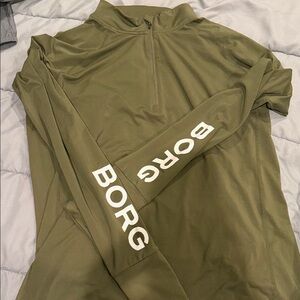 Borg Olive Green Long Sleeve 1/4 Zip Workout Shirt